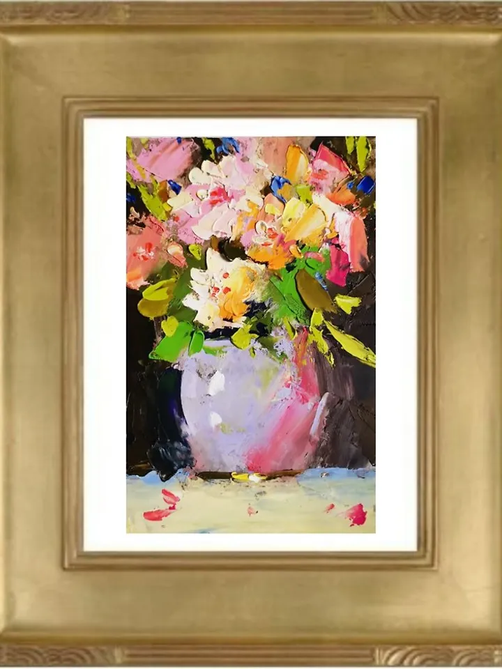 White Peonies Painting Original Art Small Impasto Oil Painting 掛畫 手工油畫