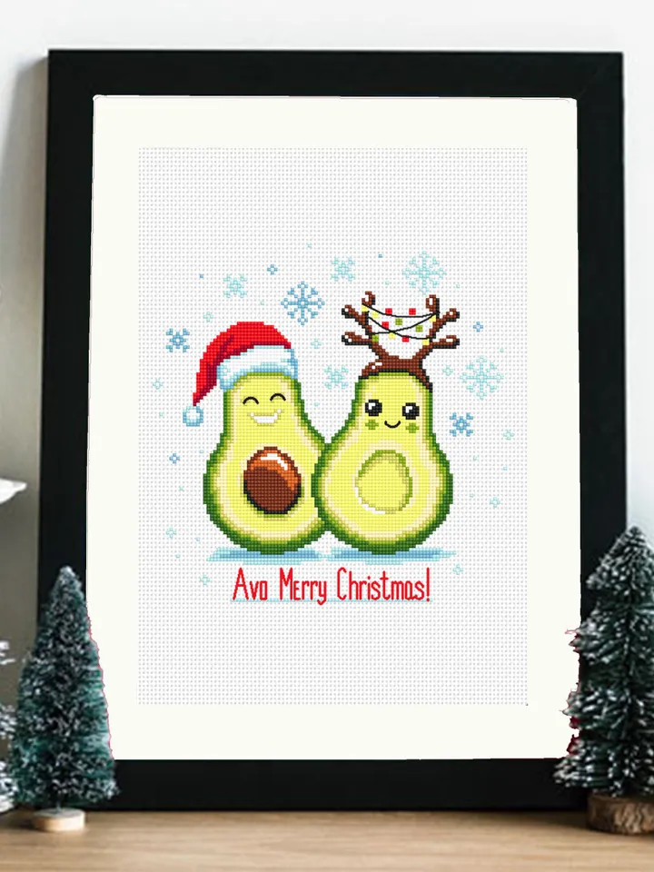 Avo Merry Christmas cross stitch pattern download PDF Funny Christmas avocado cross stitch, Holiday embroidery beginner, Kawaii avocado #N70