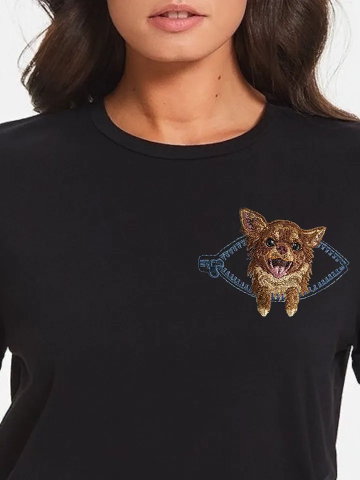 Chihuahua in a zipper pocket Miniature realistic machine embroidery design Pet design Dog realistic pattern Chihuahua embroidery pattern