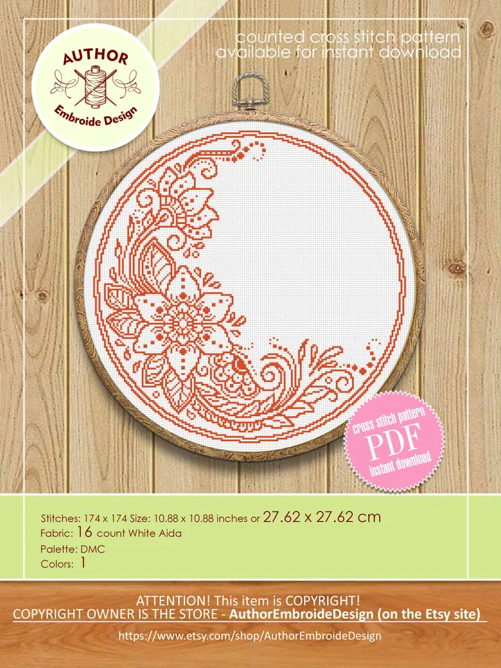 Floral mandala cross stitch pattern digital PDF Awesome cross stitch flowers Modern embroidery beginners Flower ornament xsitch chart #M150