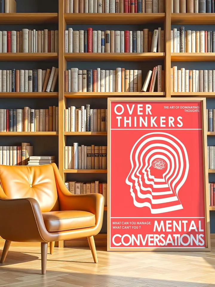 Overthinkers Wall Art Digital Print Retro Style Creativity Poster Eclectic Printable Artwork Trendy Room Decor Instant Download Red White