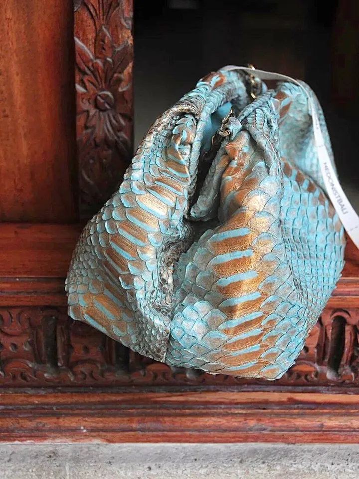 Genuine python skin blue pouch bag | exotic leather bags | small size soft clutch | snake designer bag | gift for her | classy purse