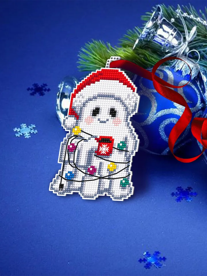 Christmas ghost cross stitch pattern PDF download Double-sided Christmas tree decor for plastic canvas, Cute ghost pattern digital PDF #N159