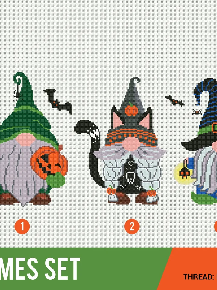 Gnome Halloween Bundle of 3 Cross stitch pattern | Embroidery Pattern | Instant Download | Embroidery Designs