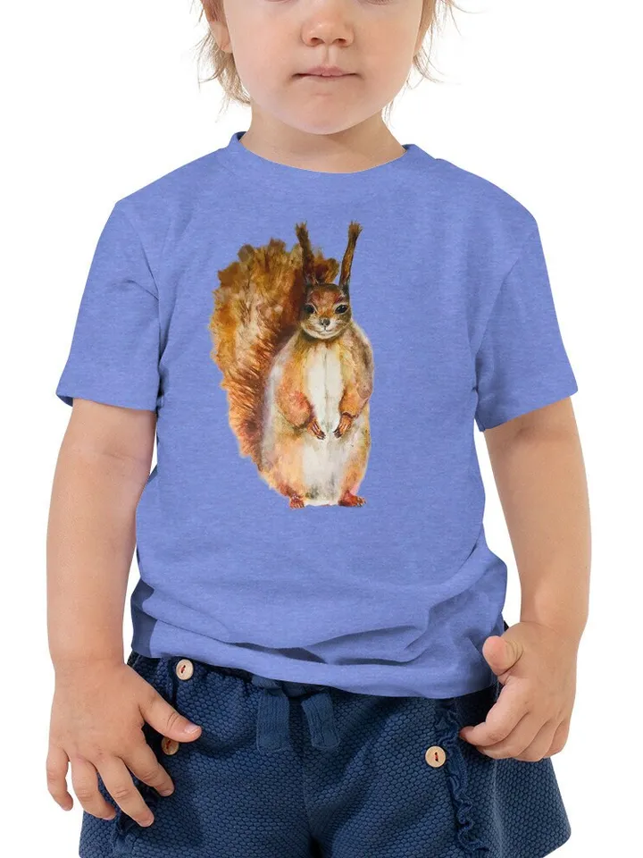 Squirrel Toddler Short Sleeve Tee ,made with my original squirrel watercolor painting,unique handmade gift for children