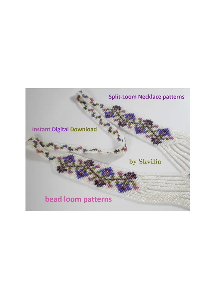 Bead loom patterns, schemes for a Split-Loom Necklace, Beading Loom Stitch, Square Stitch, Gerdan, Instant Digital Download, PDF