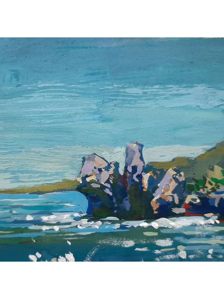 Harbour Sea Breeze Painting 5x7" ORIGINAL ART Impressionist Gouache Small Artwork Signed by artist Marina Chuchko