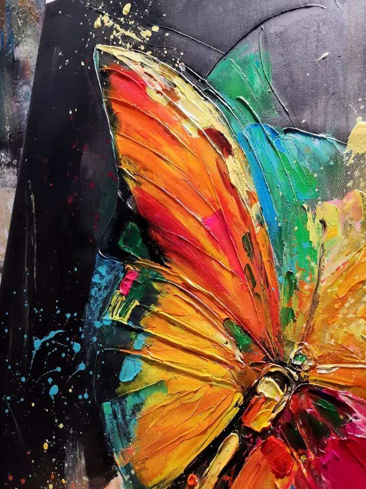 Original Colorful Butterfly Oil Painting On Canvas, Large Wall Art, Abstract Animals Painting, Living Room Wall Decor, Custom Painting
