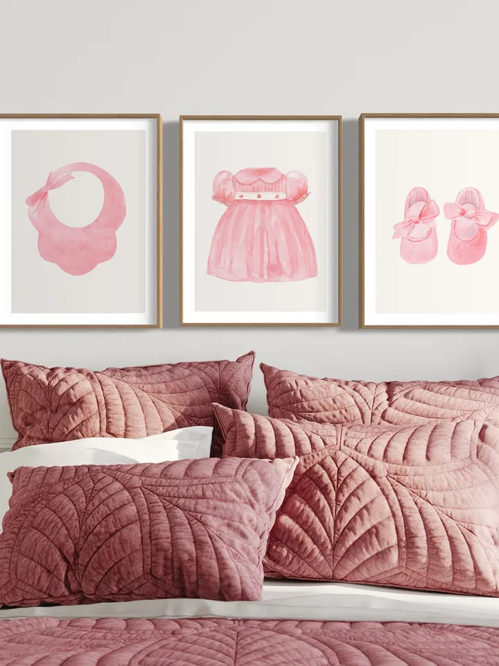 Pink Nursery Art, Set Of 3 Prints,Watercolor Painting, Baby Girl Prints, New Baby Nursery, Set Of Nursery Print, Baby Room Decor Girl, Pink