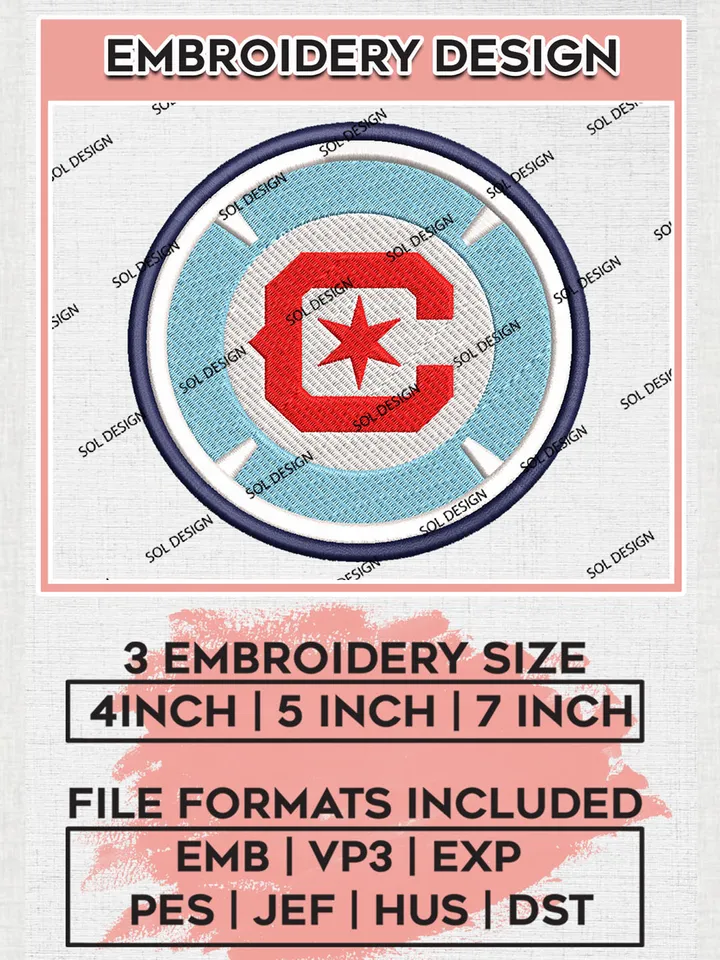 Chicago Fire FC Logo Embroidery Designs, MLS Embroidery files, Chicago Fire MLS Teams, Football, Digital Download