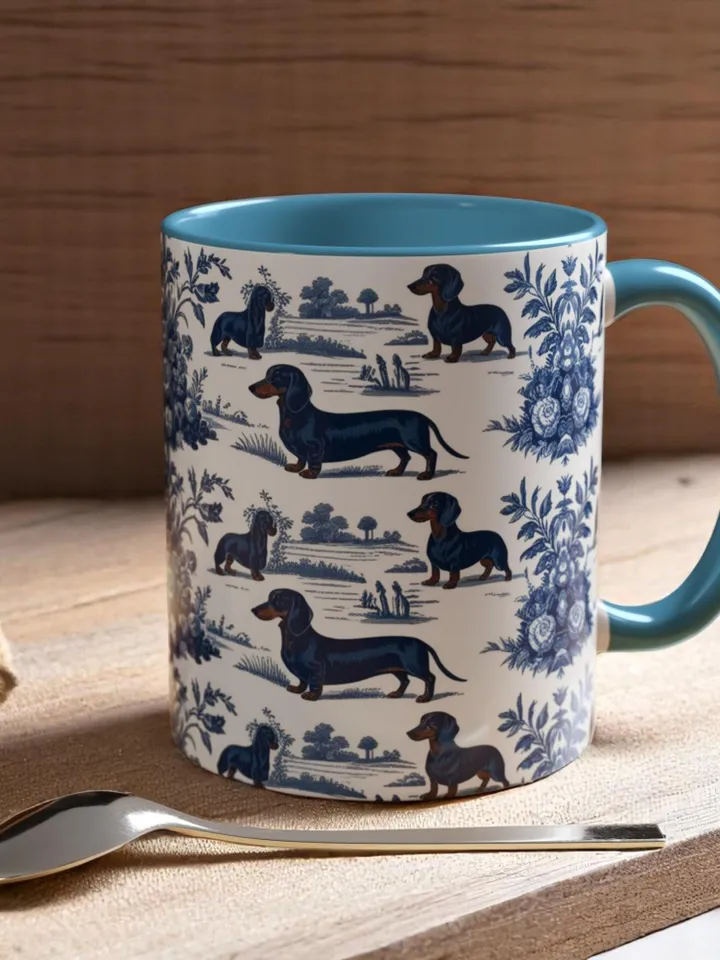 Charming Dachshund Ceramic Coffee Mug, Perfect Gift for Dog Lovers, Floral Design Mug, Cottagecore Aesthetic, Pet Owner Keepsake
