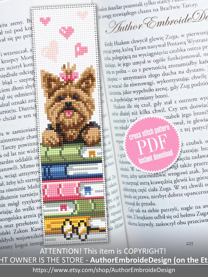 Dog bookmark cross stitch pattern PDF download Cute pet cross stitch chart, Simple bookmark pattern digital PDF, Dog lover bookmark #B464