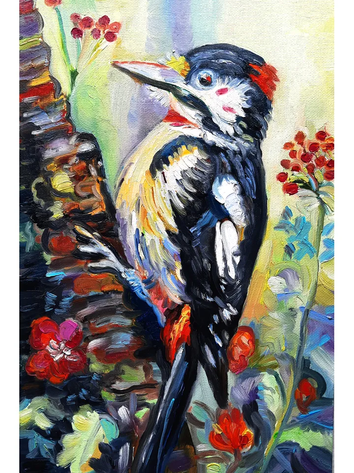 Forest Bird Art Oil Impasto Oil Painting Original Oil painting 12*8