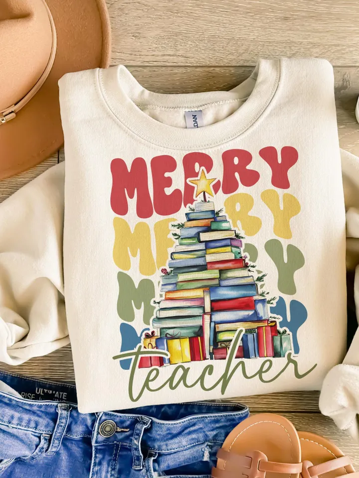 Merry teacher PNG, Teacher christmas PNG, Teacher SweaterShirts, Christmas Gifts, Merry Christmas Png, Sublimation Design Digital Download