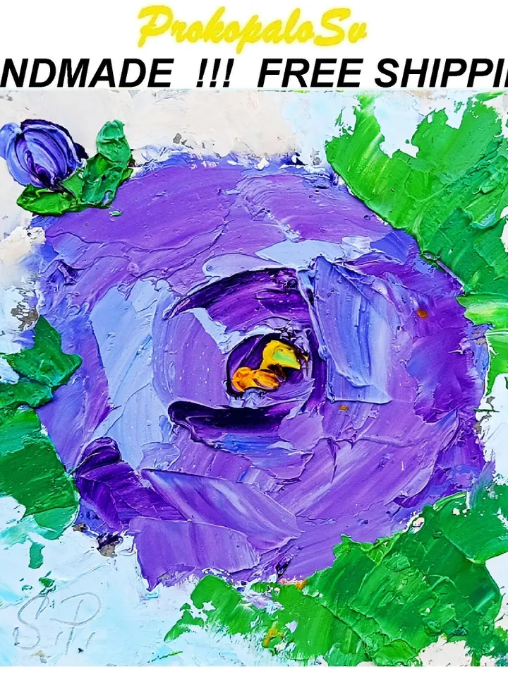 Rose Painting Cornflower Original Art Impasto Oil Painting 4x4 Impasto Rose Wall Art Floral Meadow Painting Field