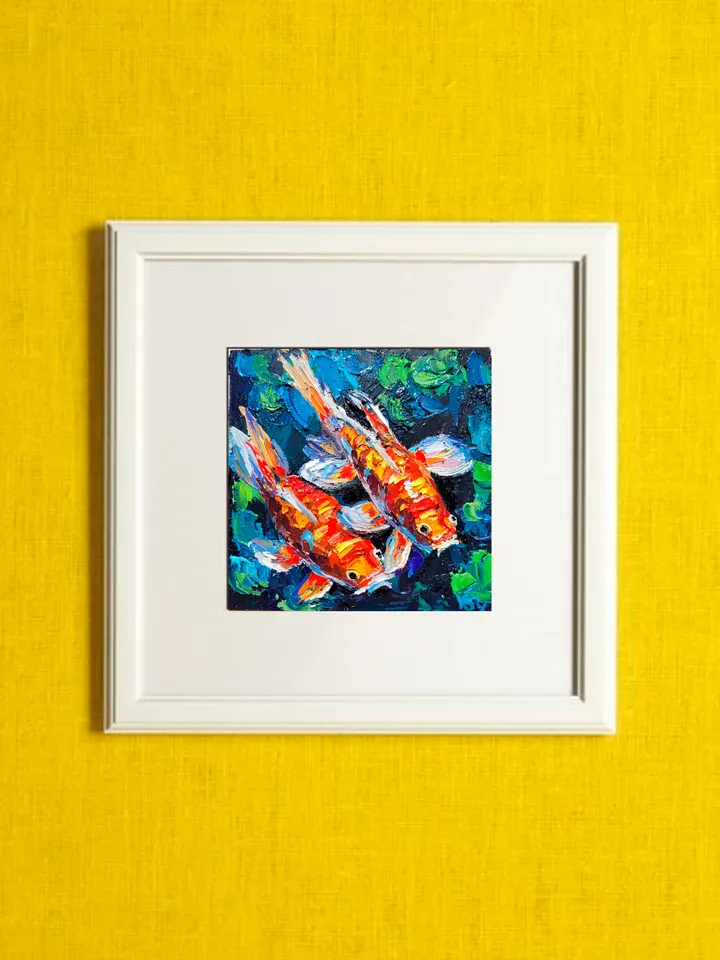 Koi Fish Painting Fish Painting Original Art Impasto Oil Painting 6x6 Animal Painting Food Painting Koi Carp Feng Shui Painting Seafood Art by ArtFromVictoria