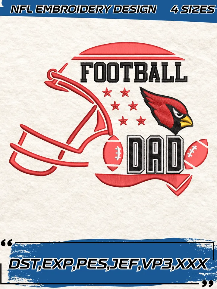 Football Dad Arizona Cardinals NFL Embroidery Design,NFL Logo Embroidery Design,Machine Embroidery Design File,4 Sizes, Digital Download