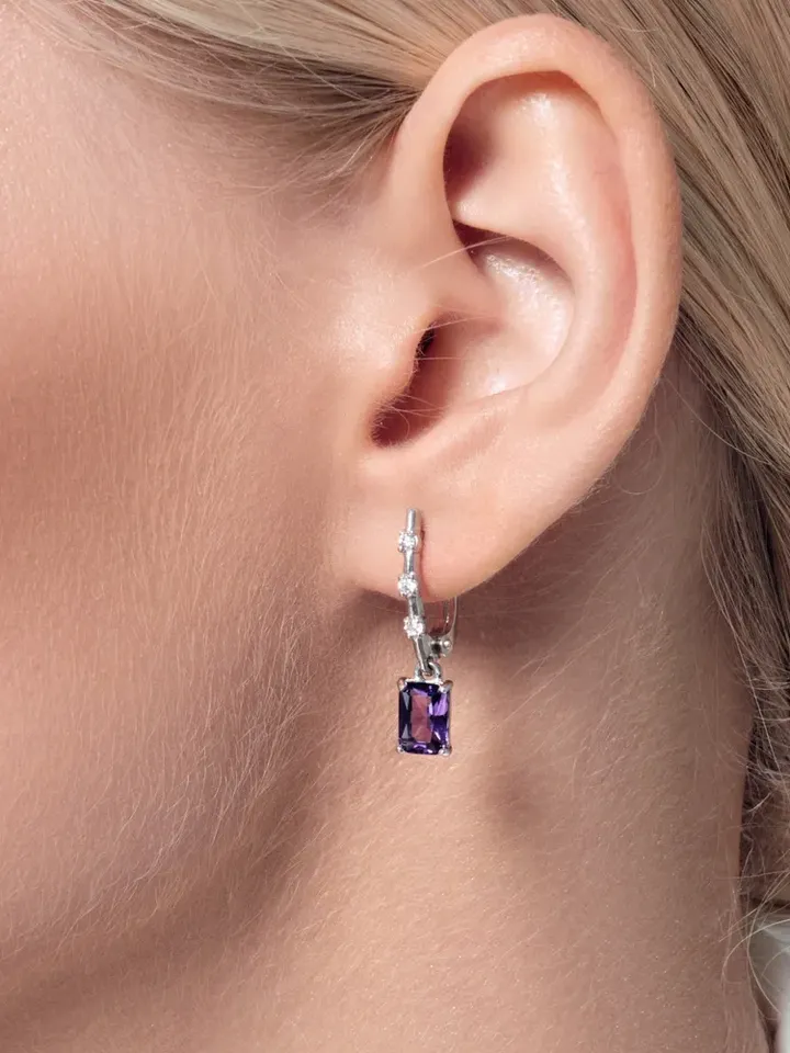Earrings with amethyst natural silver, 925 sample