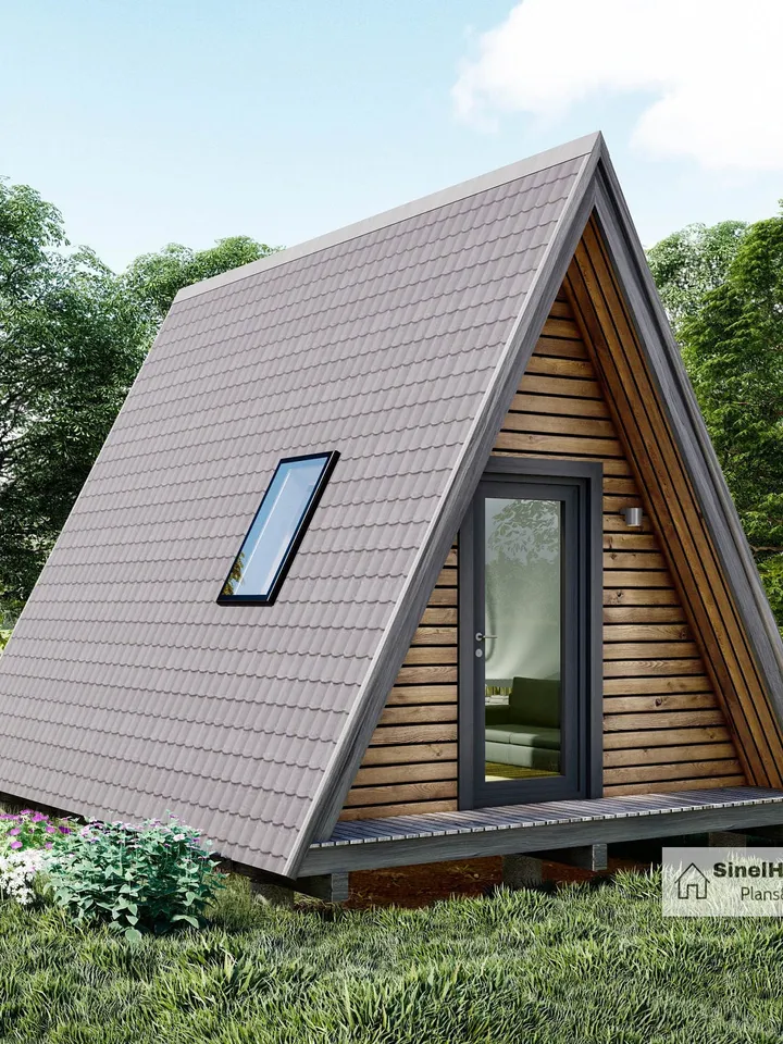 14'x16' A Frame Cabin Plan, Two Story Triangular Tiny House Building Blueprints