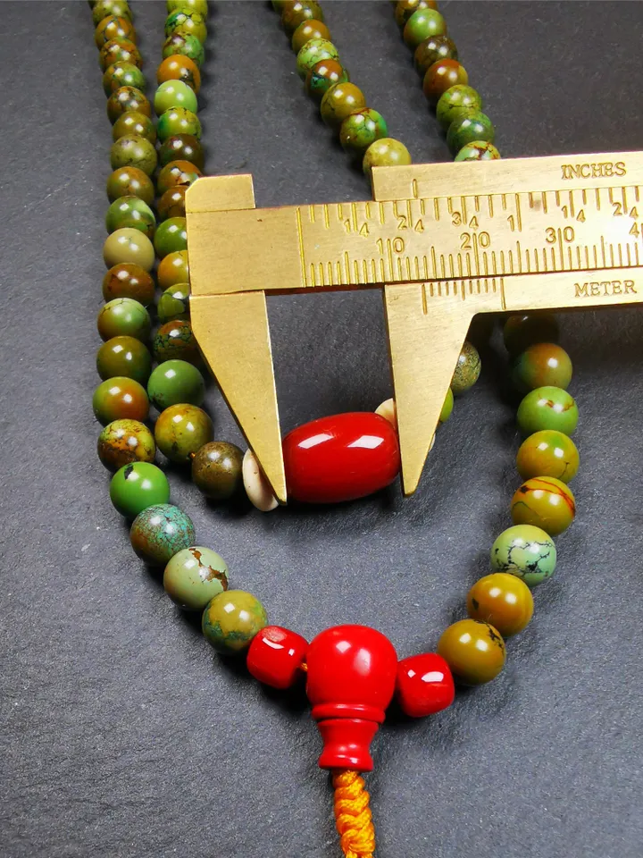 Gandhanra Old 108 Turquoise Beads Mala,Tibetan Prayer Beads for Meditation,Diameter 0.28", Circumference 32 inches