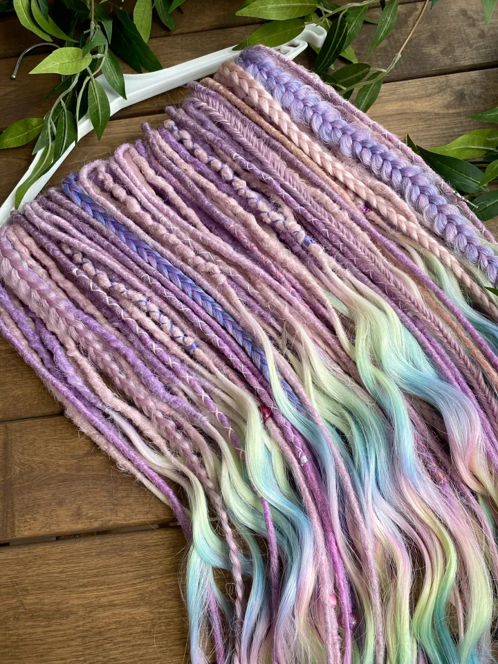 Pink purple to pastel rainbow synthetic curly De dreadlocks Ready to ship