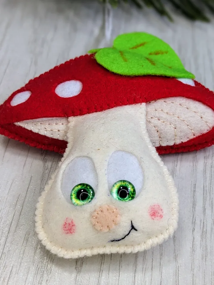 Christmas decoration Mushroom Amanita made of felt, Mushroom with a red cap