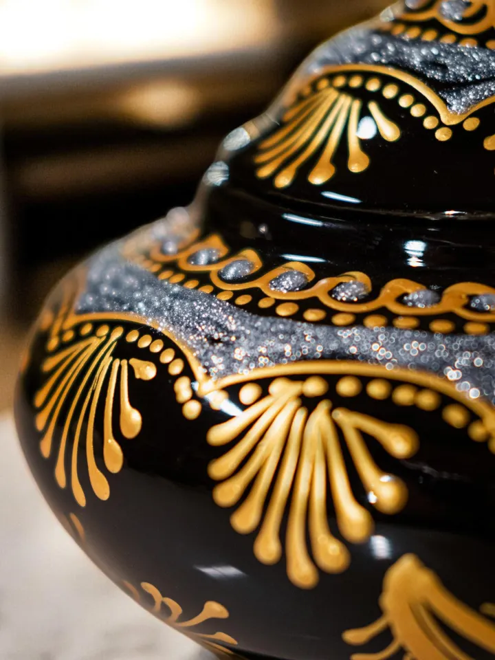 Hand-Painted Gold Accent Sugar Bowl with Lid