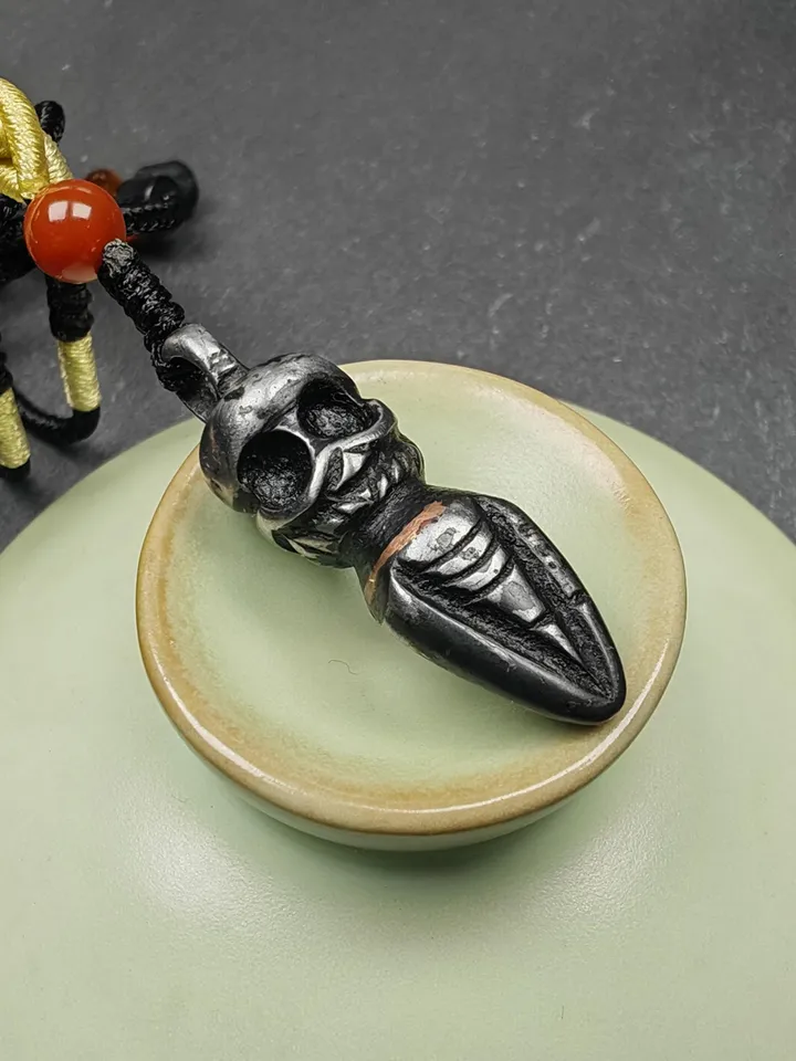 Gandhanra Handmade Skull Phurba Amulet,Kila - Dorje Phurba,Tibetan Budhist Ritual Implement Pendant,Made of Cold Iron,1.4"