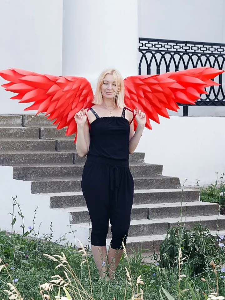 Red wings costume, Red wings cosplay, Christmas Angel, Handmade wings, Angelic wings photoshoot prop women sexy outfit