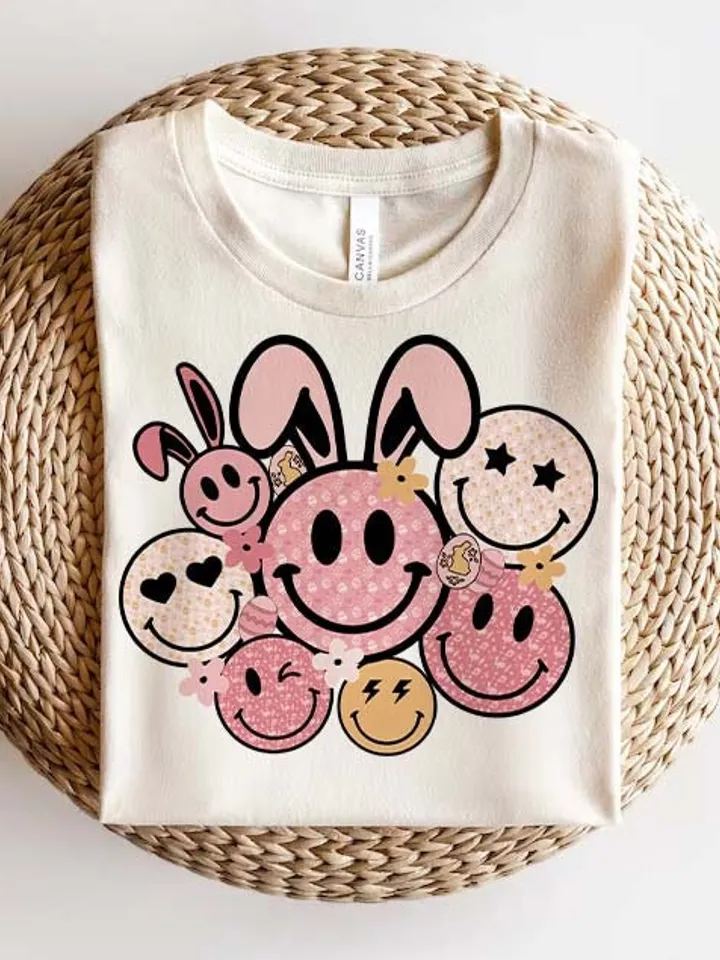 Soft Pink Easter png, Easter bunny smiley face png, Easter sublimation design, groovy easter png, bunny peeps png, easter spring bunny