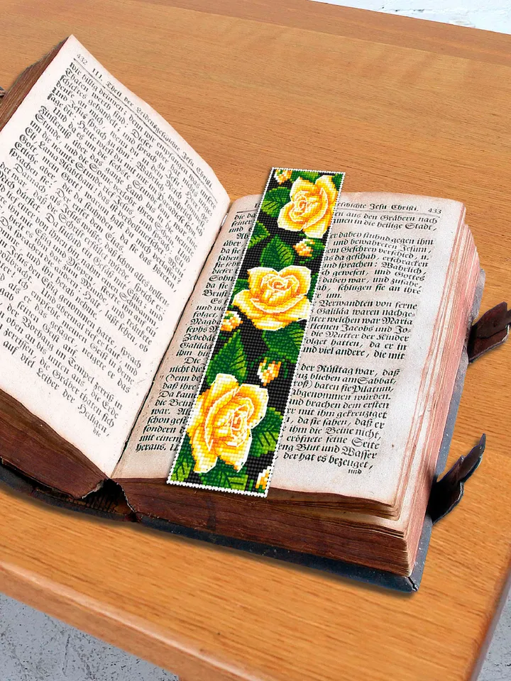 Flower bookmark cross stitch pattern PDF download Yellow rose cross stitch chart, Handmade bookmark digital PDF, Floral cross stitch #B212