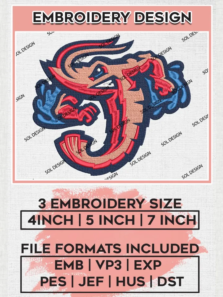 MiLB Jacksonville Jumbo Shrimp Embroidery Design Files, MiLB Jacksonville Jumbo Shrimp Logo, Minor League Baseball Logo Embroidery Designs, MiLB embroidery designs, Machine embroidery designs, Digital Download