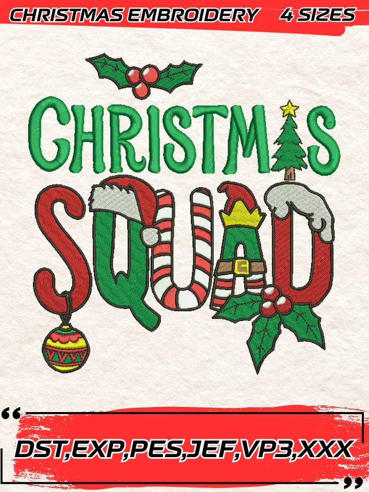 Elf Santa Christmas Squad Embroidery Design,Christmas Embroidery Design,4 Sizes, Digital Download