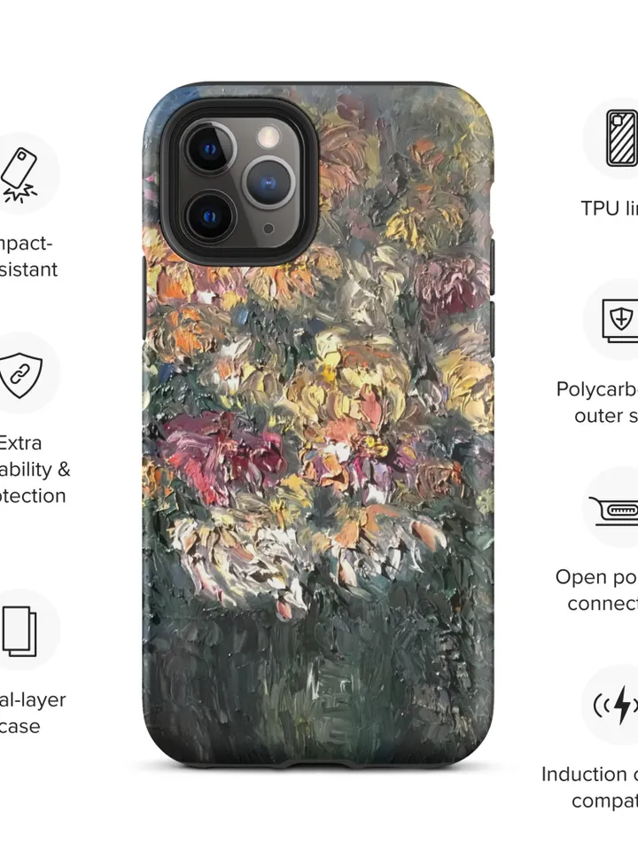 Chrysanthemums in a vase Tough iPhone case made with my original oil painting.