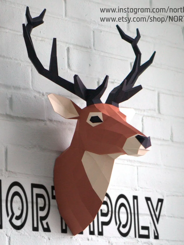 Papercraft Deer Head 1, Digital Template, PDF Download, Gurko, Trophy, 3D Low Poly, Pepakura, DIY Origami, Paper Decor, DIY Gift