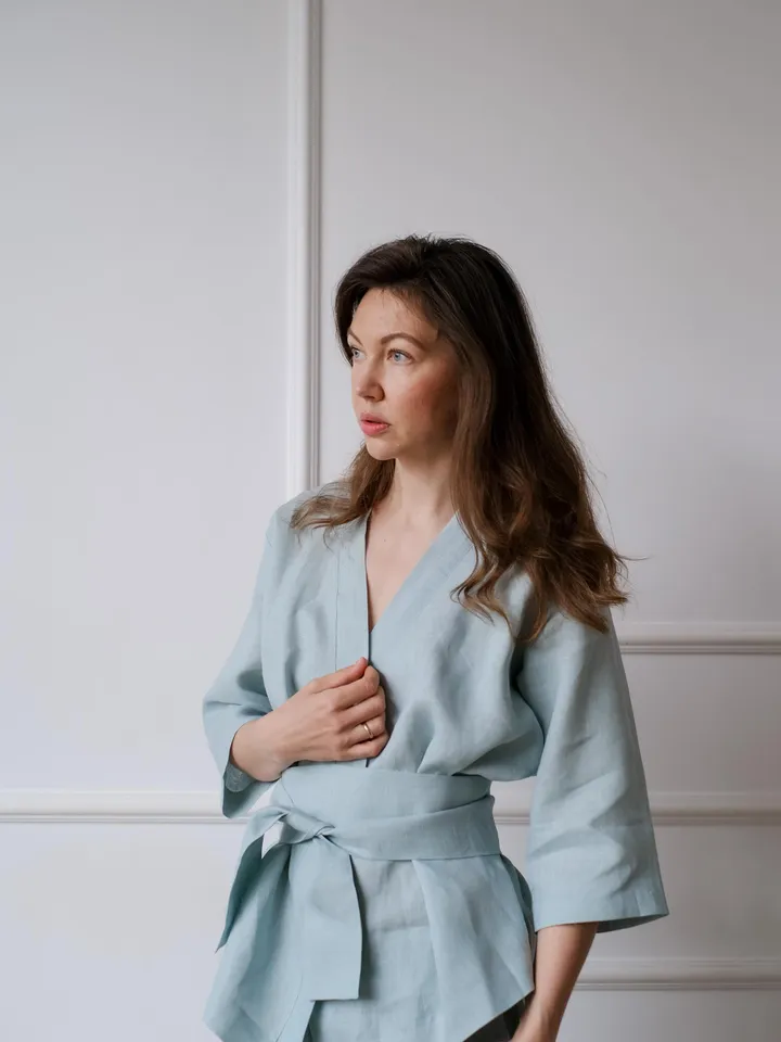 Linen suit - Kimono jacket with pants for women - Linen Kimono Wrap Top - Linen clothing womens