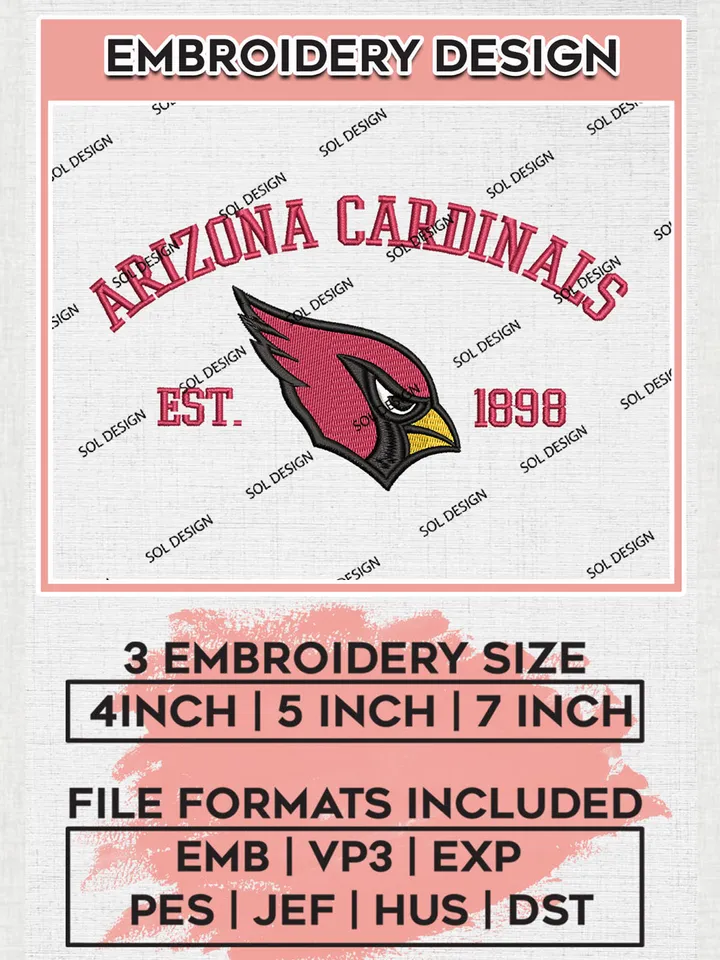Arizona Cardinals Est 1898 Embroidery Designs, NFL Cardinals, NFL Embroidery Designs, NFL Arizona Cardinals Machine Embroidery Design, Digital Download
