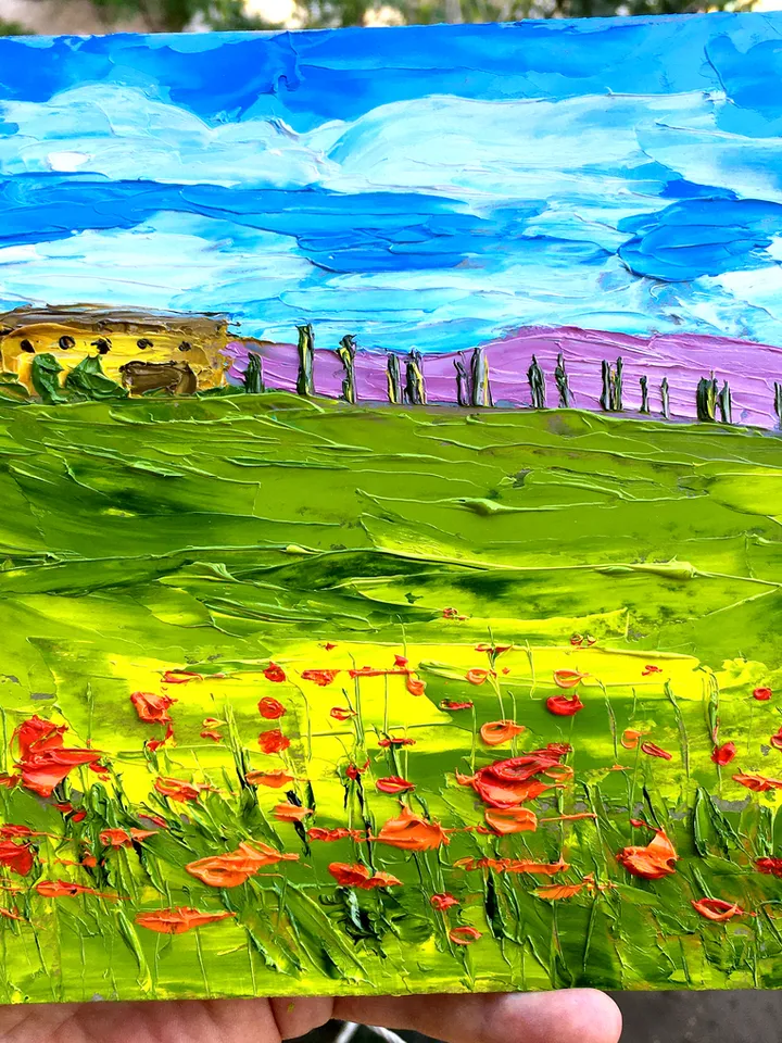 Tuscany Painting Landscape Original Art Lavender Artwork 8 by 8