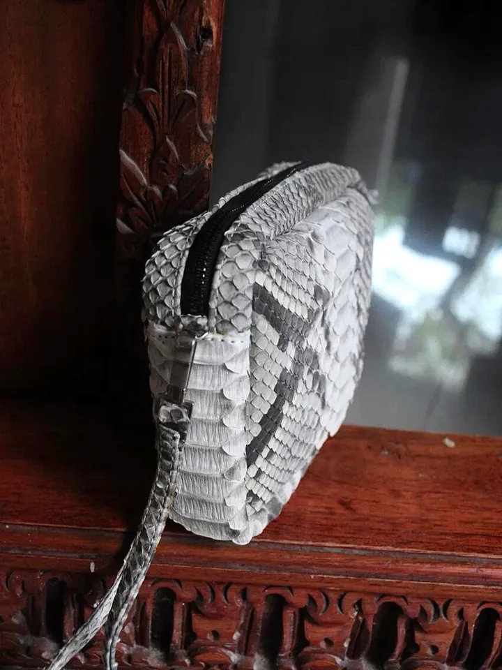 Smalll woman genuine python skin elegant grey snake print clutch | small every day purse| exotic leather bag | gift for her | snakeskin bag
