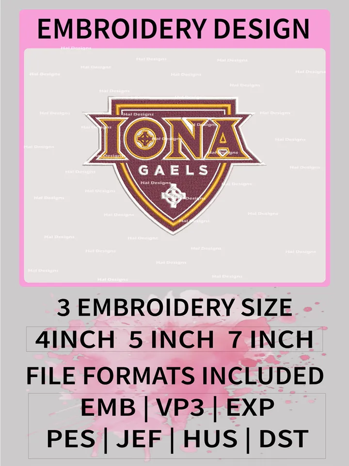 NCAA Iona Gaels Embroidery File, 3 Sizes, 6 Formats, NCAA Machine Embroidery Design, NCAA Logo, NCAA Teams