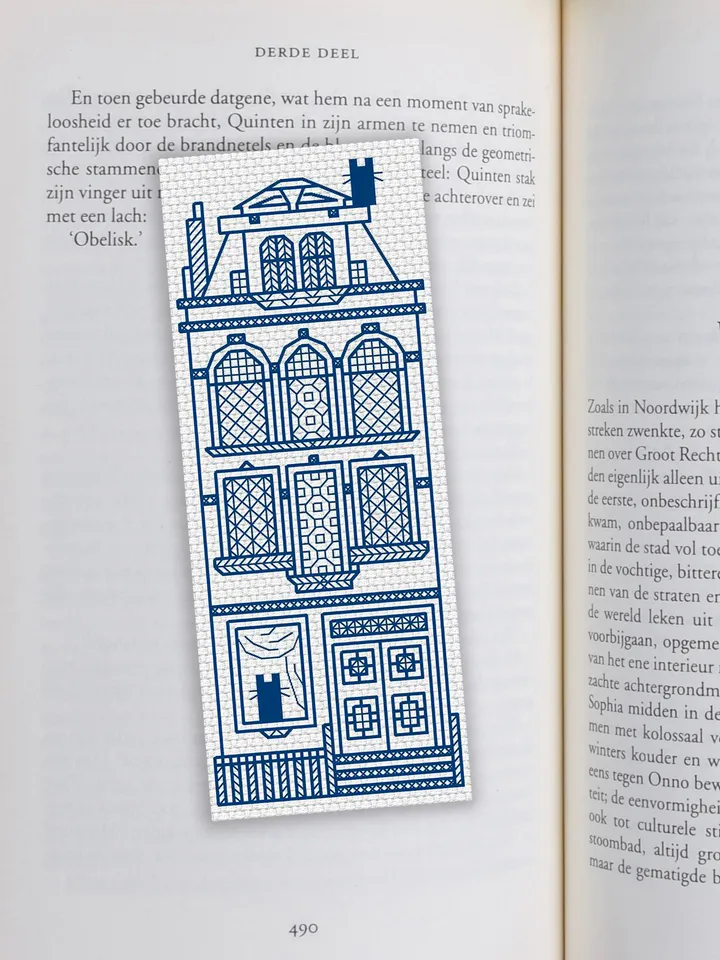 Blackwork bookmark embroidery pattern Cat House