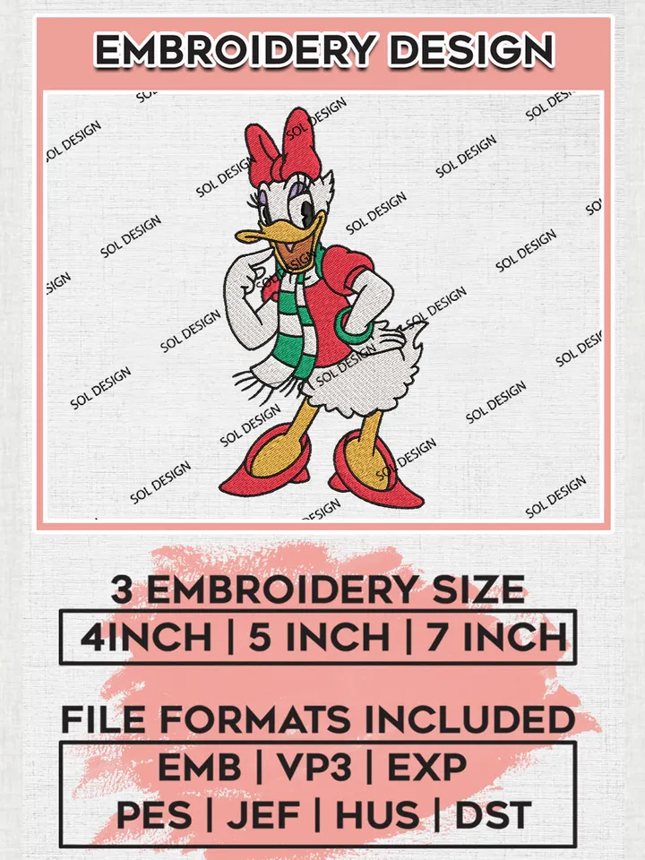 Disney Daisy Duck Christmas Embroidery Design Files, Disney Christmas Machine Embroidery, Disneyland Family Holiday, 3 sizes, Cute Christmas Machine embroidery designs, Digital Download