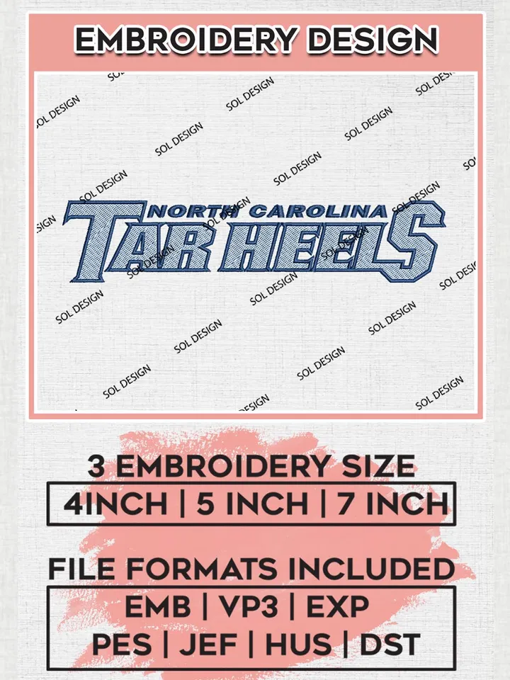 NCAA Tar Heels Team Wordmark Logo Embroidery Design Files, NCAA North Carolina Tar Heels Machine Embroidery, NCAA Teams, 3 sizes, NCAA Machine embroidery designs, Digital Download