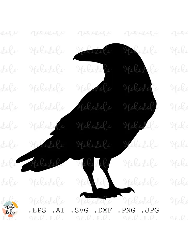 Raven Svg, Crow Silhouette, Raven Cricut, Raven Template Dxf, Crow Clipart Png