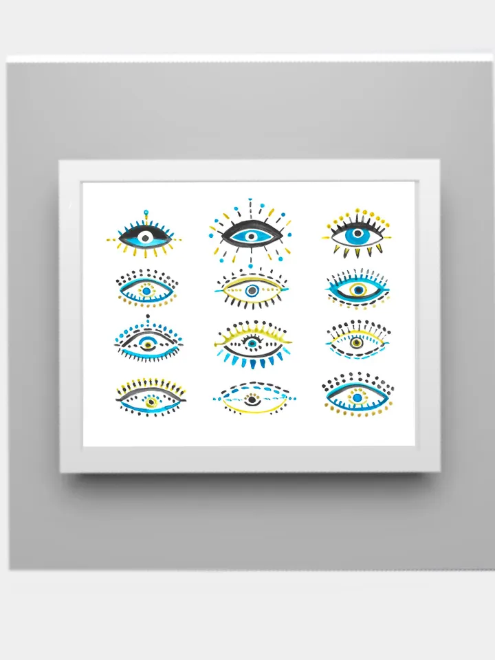 Evil Eye Print Blue Evil Eye Nazar Poster Evil Eye Wall Decor Abstract Eye Drawing Boho Eye Art Print Turkish Evil Eye Art Poster