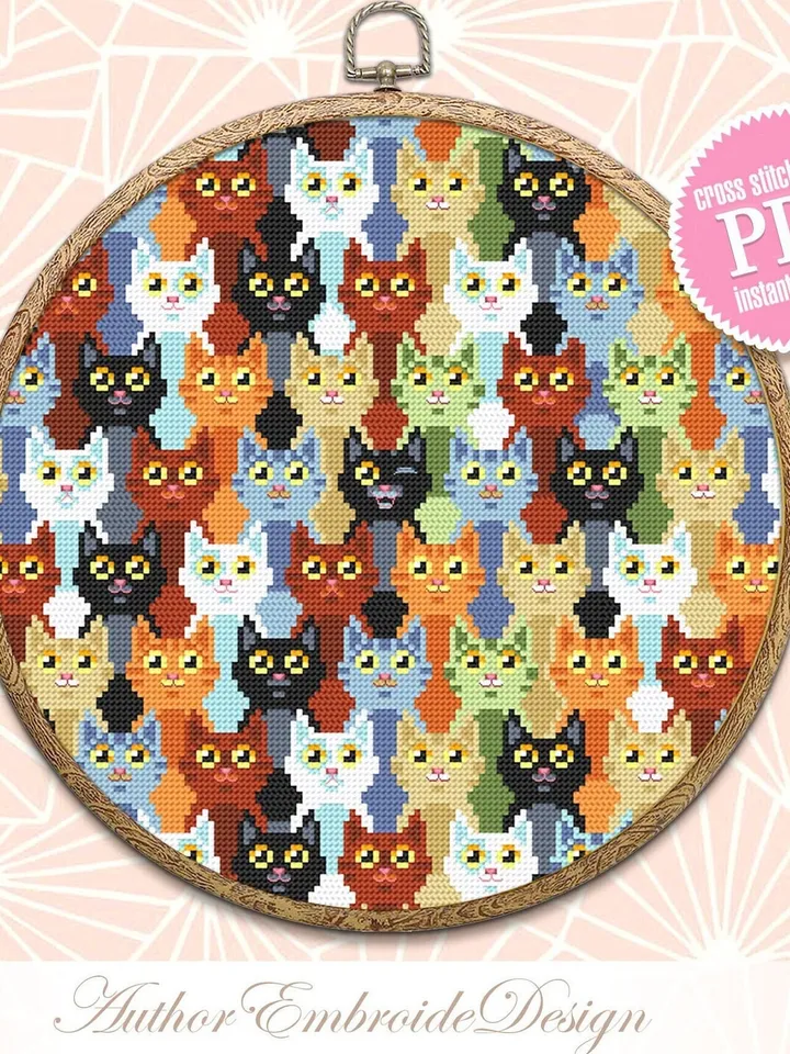 Funny cats cross stitch pattern PDF download Cat sampler cross stitch chart, Cat embroidery PDF, Cute kitten design, Cat lover gift #K15