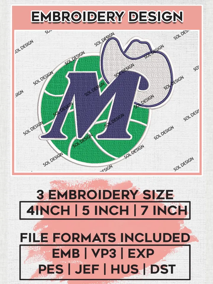Dallas Mavericks Embroidery Designs, NBA Logo Embroidery Files, NBA Mavericks, Machine Embroidery Pattern, Digital Download