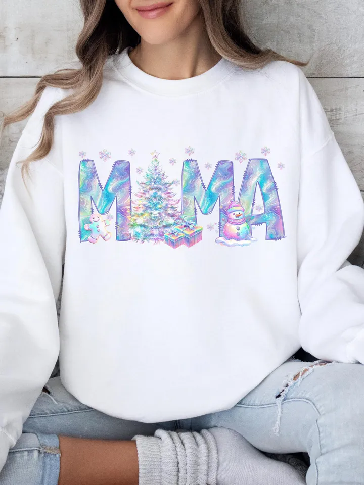 Iridescent Neon Christmas Mama Shirt Sublimation Christmas PNG Mama PNG Christmas Lights Sparkly PNG Neon Christmas png
