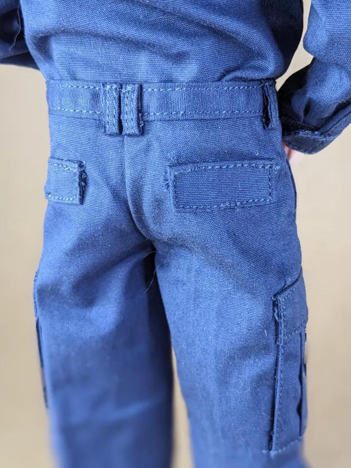 Premium navy blue military-style jacket, pants for 12-inch fashion male dolls