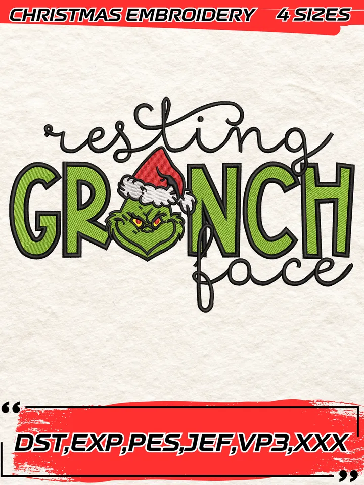 Resting Grinch Face Embroidery Design,Grinch Christmas Embroidery Design,Christmas Embroidery Design,4 Sizes,Digital Download